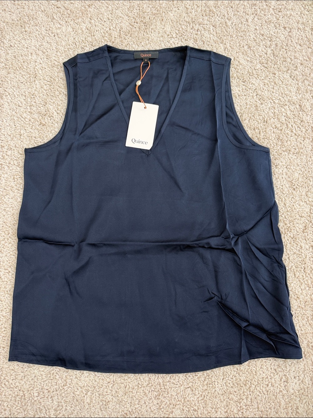 Quince Navy V-Neck Washable Stretch Silk Tank